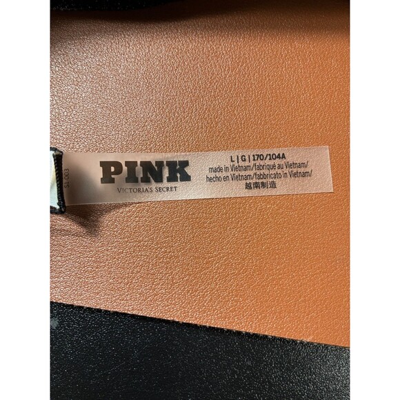 PINK Victoria's Secret Bikini Top L/G Black Gold Shimmer Padded Halter Swim - Picture 3 of 4